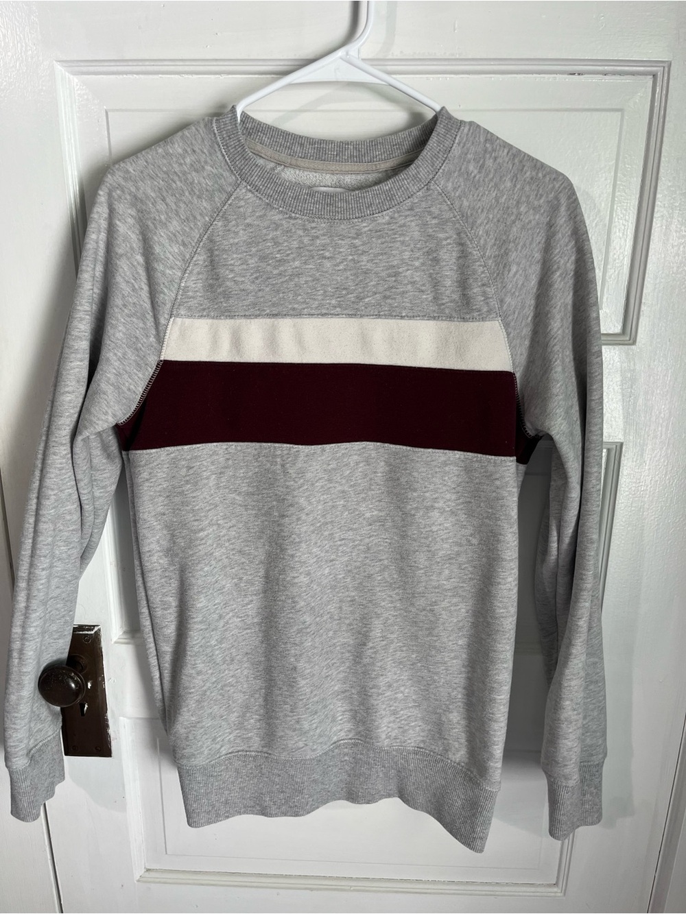 Goodfellow & Co Grey Crewneck with Cream and Burgundy Chest Stripe